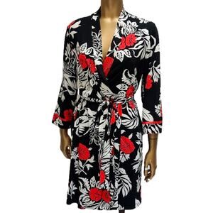 Linea Donatella Floral Wrap Robe Black Red White S/M